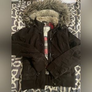 Great Condition - Abercrombie Brown Puffer Jacket with Fur Hood - Size Medium